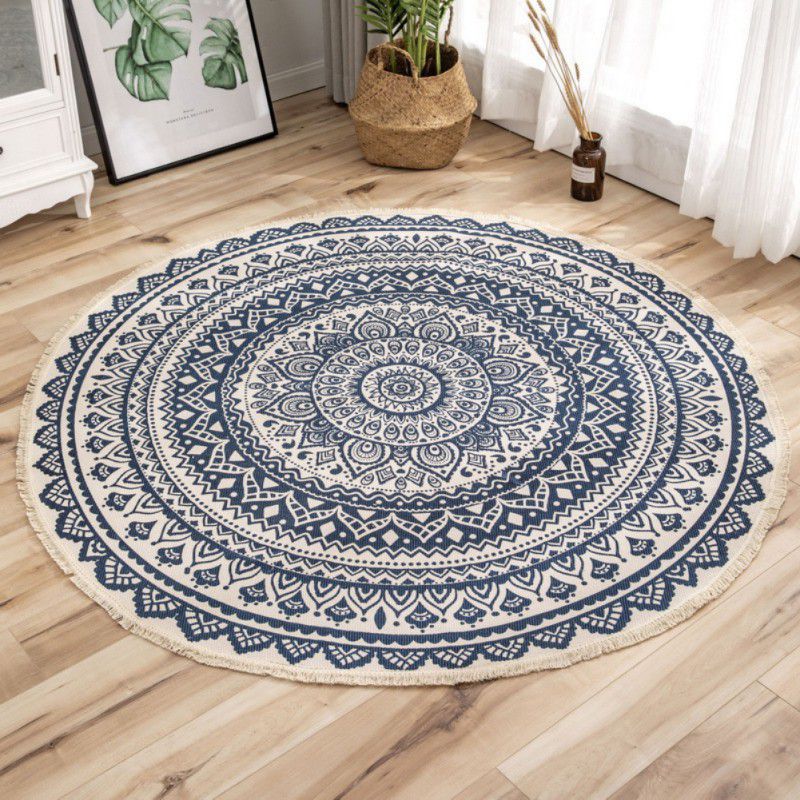 Round Area Rug Bohemian Mandala Design Non-Slip Fabric Round Rugs for Bedroom Living Room Study Room Playing Floor Mat Carpet,b,60CM 